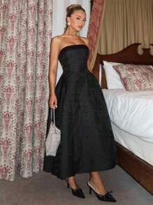 Glamine Charm 女士优雅复古3D压花无袖连衣裙 - 黑色 - 查看 5