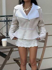 Siren Gaze 女士保暖短款夹克，时尚保暖，适合冬季 - 杏色 - 查看 6