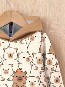 SHEIN CAPYBARA，儿童精选系列，日常基本款，快乐的孩子，适合孩子的柔和色彩，Bikercore，家庭旅行，快乐的日子，我爱妈妈，我爱爸爸，可爱的家，酷酷的孩子，年轻男孩两件套宽松休闲舒适长袖连帽衫套装，适合秋冬 - 彩色 - 查看 5