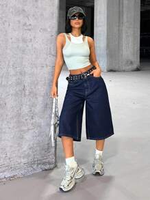 CasuGlow Casual Loose Wide-Leg Denim Shorts, Spring/Summer Women S Outfits Women S Summer Shirts Work Outfits For Women Women S Summer Tops Women S T Shirts - Dark Wash - View 1