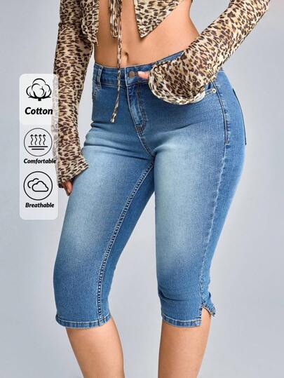 CasuGlow WOMEN LOW WAIST SKINNY CAPRI JEANS WITH SLIT DETAIL Jean Capris For Women Womens Jean Capris Jeans Y2k Cute Jeans