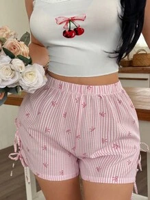 Eraneu Women Sweet Bow & Plaid Print Bowknot Pajama Bottom - Pink - View 4