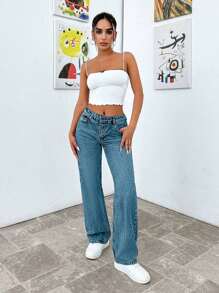 EURMUSE Petite Low Waist Snow Wash Straight Jean - Light Wash - View 3