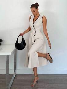 Serisse Váy midi viền màu tương phản cho kỳ nghỉ thường ngày của phụ nữ - Màu be - Xem 8