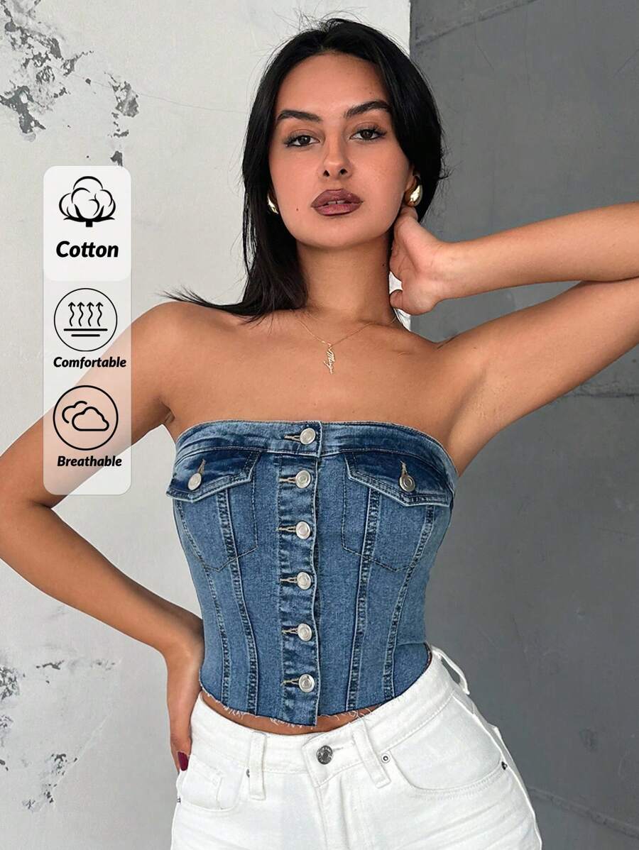 RueChic Medium Wash With Pockets Top For Summer