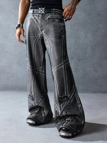 ROMWE MEN Street Life Quần Jeans Ống Rộng Dáng Rộng Thường Ngày Cho Nam - Xám - Xem 5