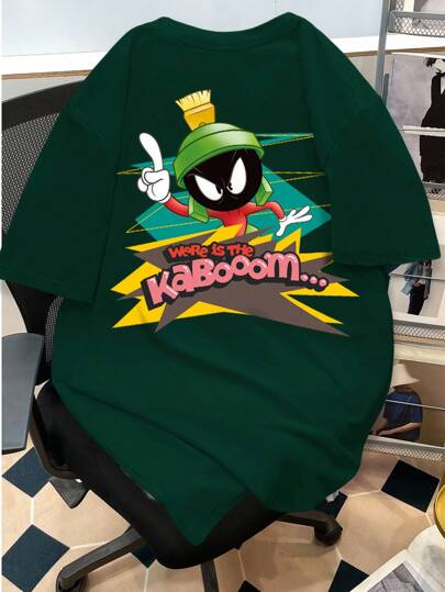 Looney Tunes X Manfinity Manfinity Joysei Men's Letter & Cartoon Graphic Round Neck Short Sleeve T-Shirt Marvin The Martian T Shirt Marvin The Martian Tee Cartoon T Shirt