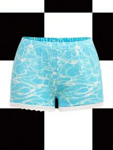 Shutterstock Y2Kool 蓝色、波浪形、坏蛋、Y2K 蕾丝边女式短裤，适合夏季、度假、聚会、派对、日常休闲穿着 - 淺藍色 - 查看 1