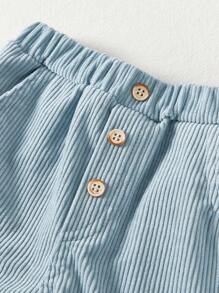 Cozy Pixies Baby Boy Elastic Waist Casual Pants With Decorative Buttons - Blue - View 4