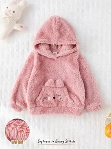 Cozy Pixies Sudadera con capucha de manga larga con forro térmico y estampado de gato para bebé niña - Rosa - Ver 1