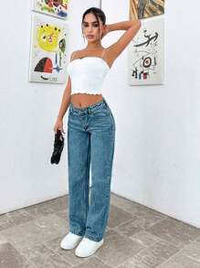 EURMUSE Petite Low Waist Snow Wash Straight Jean - Light Wash - View 5