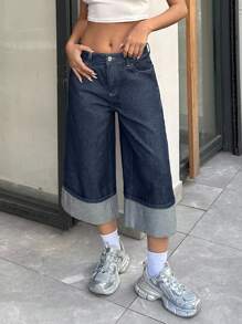 EURMUSE LOW WAIST BERMUDA SHORT CASUAL STYLE Women S Clothes Women Summer Clothing Woman S Summer Clothes Women Summer Sets - Dark Wash - View 4