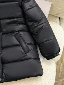 SHEIN Abrigo acolchado con capucha y puños elásticos para niñas, con cuello de piel, adecuado para vacaciones, salidas y vuelta al colegio