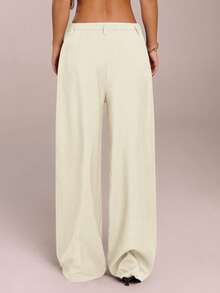 SHEIN Forever 21 女士裤子商务休闲女士西装女士阔腿裤办公室女士服装宽松裤职业女性服装办公室服装灰色 - 杏色 - 查看 2