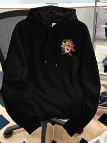 Looney Tunes X Manfinity Manfinity Joysei 男士休闲日常卡通图案连帽保暖卫衣，秋冬款，长袖上衣 - 黑色 - 查看 2