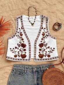 Soleia Women's Spring/Summer Open Front Embroidered Casual Top Jacket Women Top Embroidered Top Boho Top, Party - Multicolor - View 5