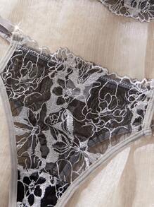 2pcs Women Spider Web Embroidery Lingerie Set, Halloween - Multicolor - View 5