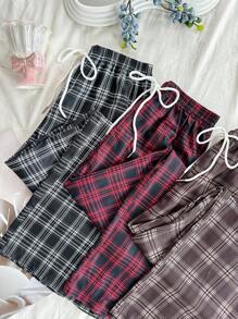 Dream Adore 3 pièces Set: Pantalon de pyjama à jambe large à imprimé écossais tissé, pantalon de détente pour dormir, vêtements d'automne - Multicolore - Voir 5