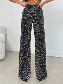 EURMUSE 100% Cotton MID RISE WIDEEG CUT LEOPARD TALL JEAN - Multicolor - View 6