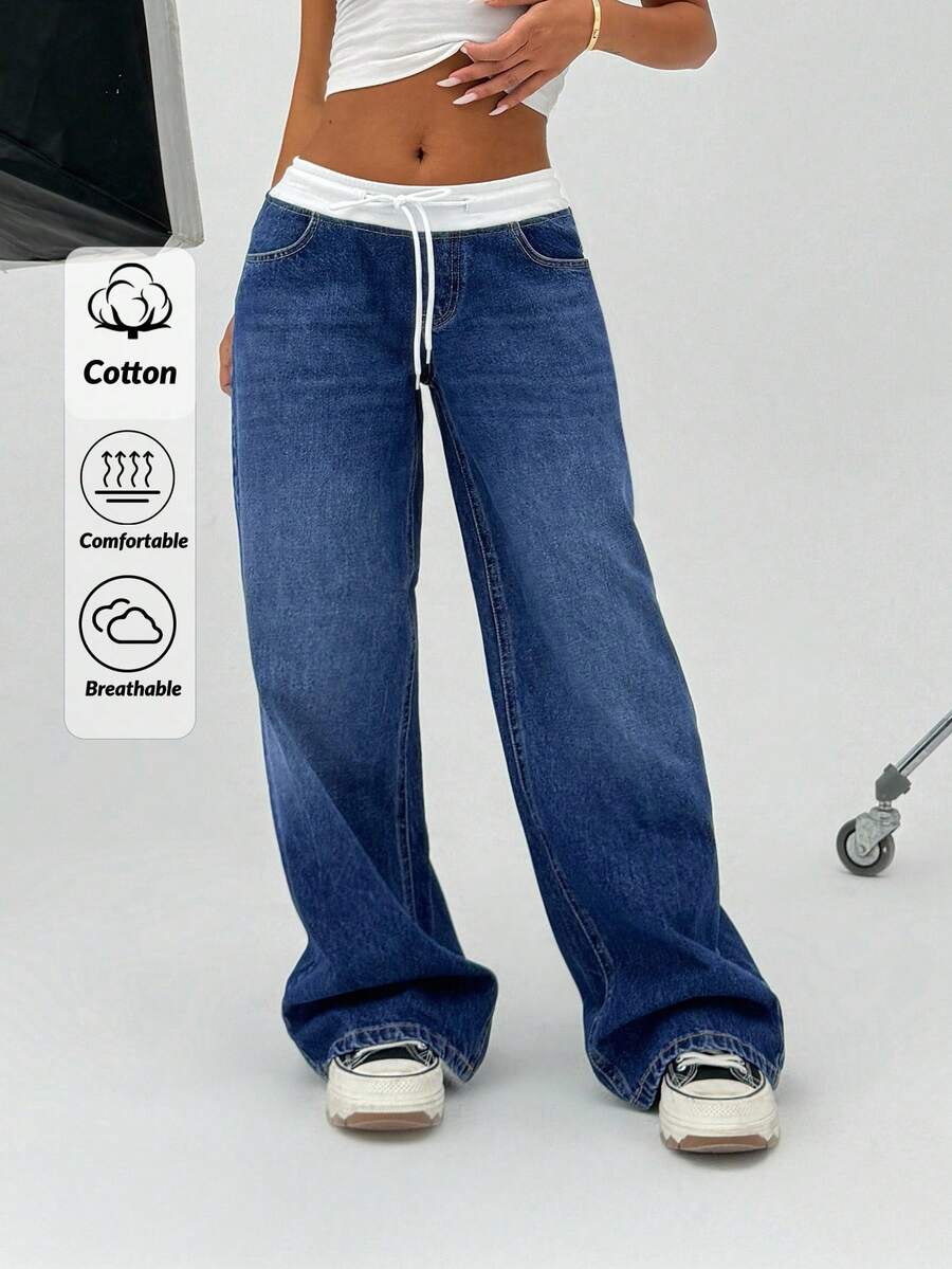 SHEIN Tall 女士短裙年轻低腰阔腿宽松牛仔裤