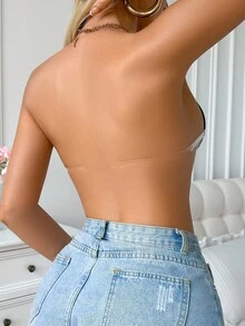 SHEIN 1 miếng dán ngực màu trơn có khóa cài phía trước, thích hợp để đeo hàng ngày - màu đen - Xem 2