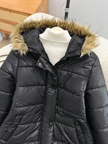 SHEIN Teen Girl Zip-Up Furry Hooded Casual Winter Jacket Fall - Multicolor - View 4