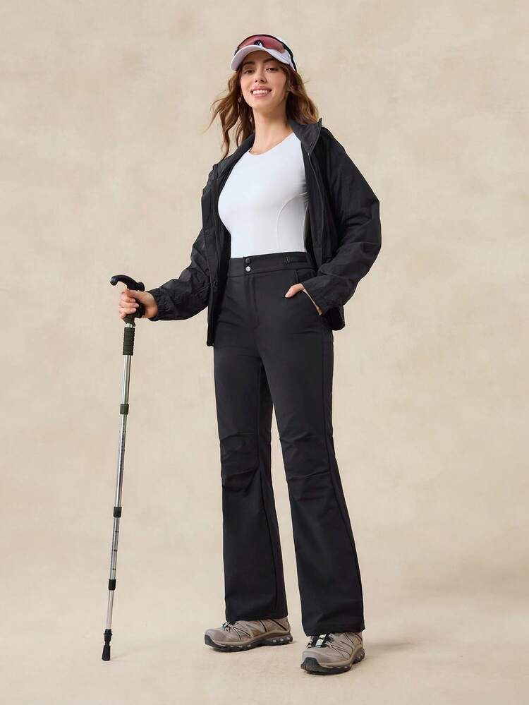 OutZeal Women Outdoor Black Pants Camping Hiking Water-Resistant Stretch Slim-Fit Flared Leg With Pockets - Black - View 5