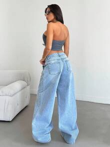 EURMUSE Women High Waist With Pockets Wide Leg Loose Casual Versatile Jeans Women Clothing Y2k Women Summer Clothing Women Summer Sets Woman S Summer Clothes - Medium Wash - View 2