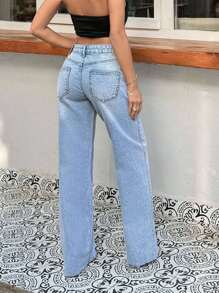 EURMUSE STRAIGHT FIT BOTTOM DETAIL LIGHT WASH JEAN - Light Wash - View 2