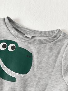 Cozy Pixies 男婴可爱鳄鱼印花圆领宽松卫衣和长裤套装