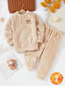 SHEIN 4 件套家庭装格子法兰绒睡衣套装，舒适长袖衬衫和裤子休闲家居服，母子装（单独出售）