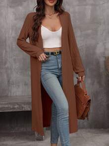 EMERY ROSE Áo khoác nữ tay dài màu trơn, dáng rộng, hở trước, dáng thường ngày - màu nâu - Xem 4