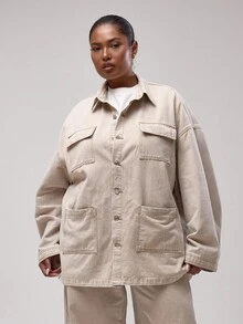 MUSERA Plus Size Denim Tops - Khaki - View 1