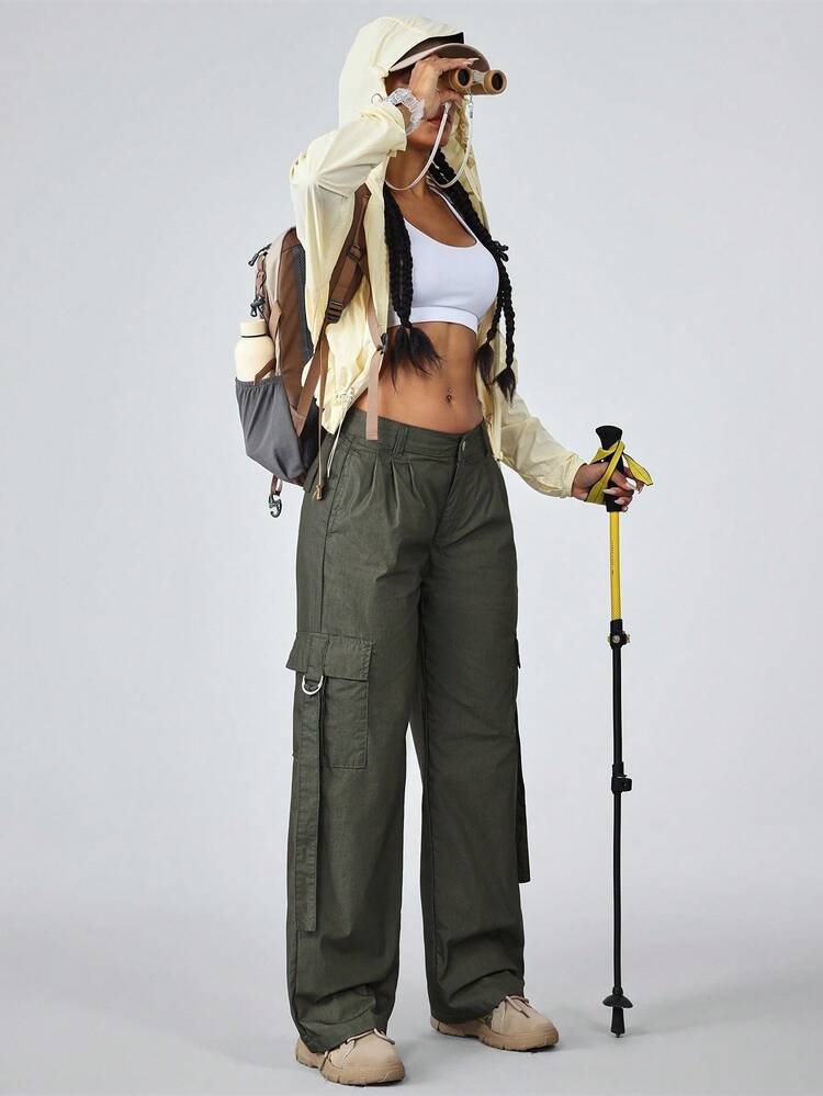 Flexra Women's Cargo Pocket Wide Leg Loose Casual Jeans Outdoor Pants For Hiking Sun Protection Lightweight Quick Dry - Green - View 6