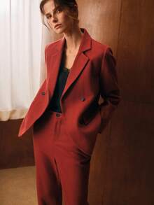 MOTF PREMIUM WOOL DOUBLE BREASTED OVERCOAT - Red - View 6