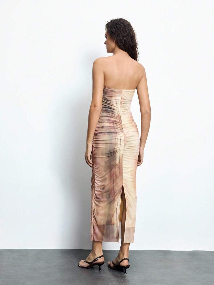 SHEIN Maija Women's Casual Multicolor Long Dress: Sleeveless Spaghetti Strap Knitted Maxi Dress With Ruched Detail And Thigh Split