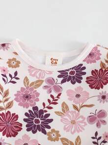 Cozy Pixies 女婴花卉印花针织柔软圆领长袖上衣和松紧腰打底裤两件套睡衣套装