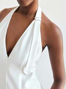 Maija Áo hở lưng màu trơn gợi cảm cho nữ, mùa hè - trắng - Xem 3