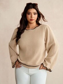 Elaquor Plus Size Women Casual Minimalist Urban Relaxed Modern Pullover Colorblock Sweater, Autumn/Winter Fall