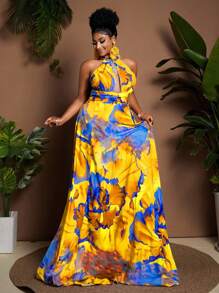 Maweii 大码简约印花无袖开衩连衣裙 - 彩色 - 查看 5