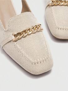 CUCCOO BIZCHIC Shiny Fabric Chain Buckle Low Heel Square Toe Chunky Heel Shoes, Fashionable Casual Commute Shoes, Date Shoes, Party Shoes, Holiday Shoes, Suitable For Women To Wear In Spring, Suitable For Spring Break, Easter And Other Occasions