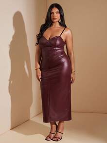 SHEIN BAE 秋冬大码女式酒红色连衣裙 - 酒紅色 - 查看 7