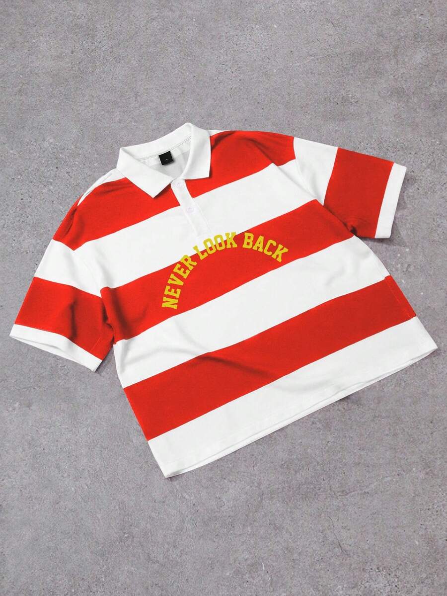 Manfinity Campus Court Camisa polo de manga corta con bloques de color y rayas, casual de verano para hombres - Multicolor - Ver 1
