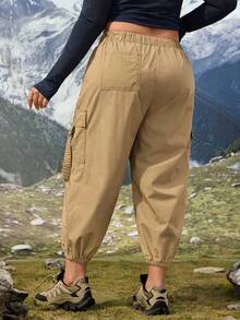 Calça Jogger Casual Cáqui Sem Elasticidade para Esportes e Caminhada para Mulheres Plus Size - Caqui - Visão 2