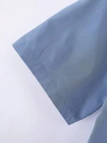 青少年男童休闲舒适百搭拉链短袖衬衫和短裤套装 - 藍色 - 查看 5