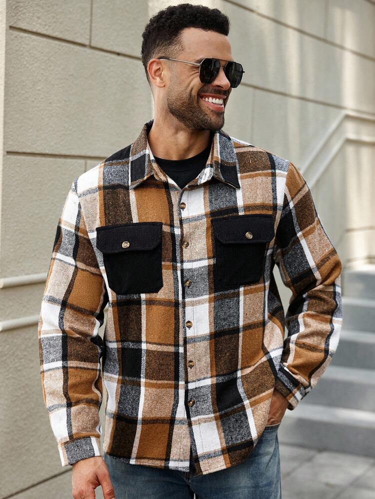 Manfinity Homme Camisa Xadrez Casual para Uso Diário Plus Size Masculino - Multicolorido - Visão 1