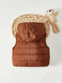 Cozy Pixies Newborn Baby Boy Cartoon Bear Print Hooded Sleeveless Fleece Cardigan,In Fall/Winter - Apricot - View 2