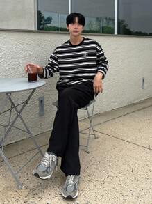 DAZY Men's Striped Letter Embroidered Top & T-Shirt Set, Autumn - Multicolor - View 1