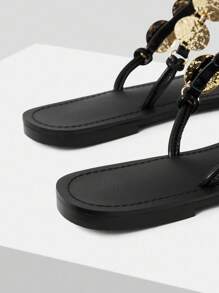 MOTF PREMIUM PU LEATHER ROPE DETAIL FLAT SANDALS, BEACH & VACATION - Black - View 4