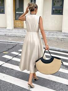 Serisse Váy midi viền màu tương phản cho kỳ nghỉ thường ngày của phụ nữ - Màu be - Xem 2